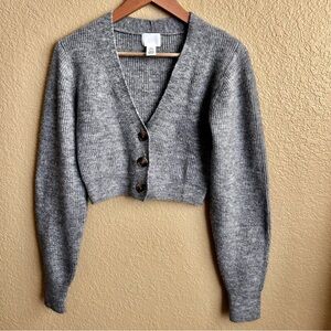 H&M Cropped V Neck Gray Cardigan
